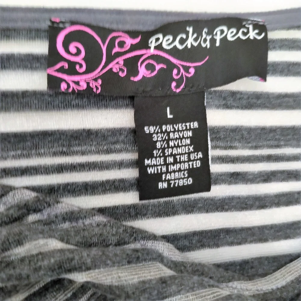 Peck & Peck Silver Striped Top EUC L - Picture 3 of 4